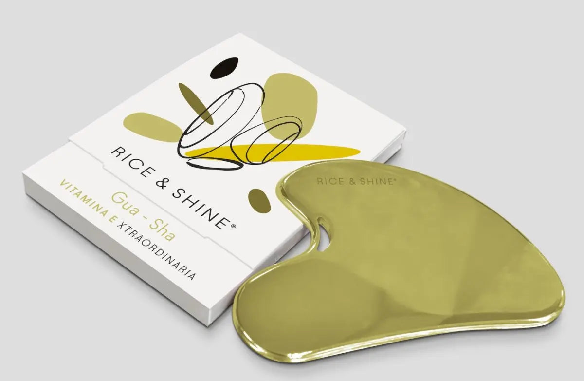 Gua Sha de Acero Inoxidable Oro | Masaje Facial Reafirmante Rice & Shine